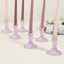 6-Pack Glass Taper Candlestick Holders Diamond Pattern Design Lavender Lilac - Reversible Crystal Pillar Votive Stands 4"