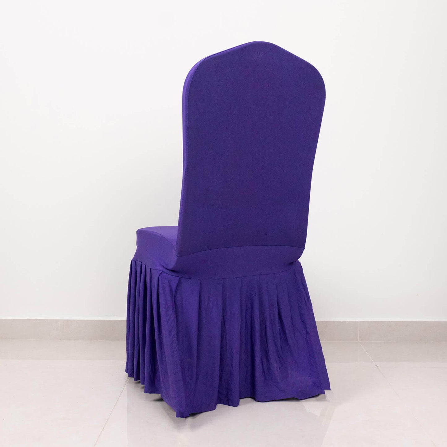 Spandex Chair Cover with Ruffle Pleated Skirt for Banquet Chairs Purple - 1-Piece Stretch Fitted Slipcover
