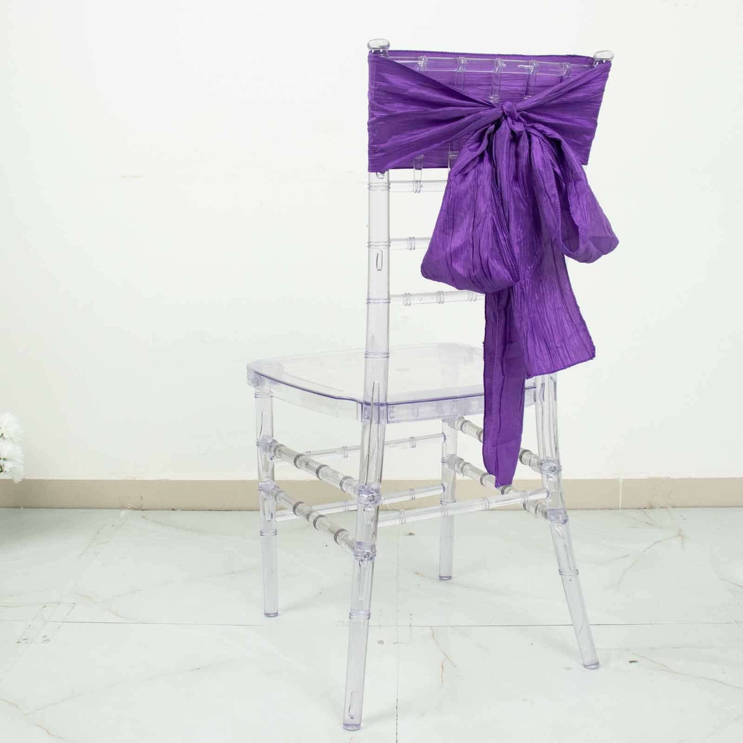 5 Pack Taffeta 6"x106" Chair Sashes Purple Accordion Crinkle Texture - Stylish Decor for Weddings & Gatherings