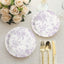 25-Pack Paper 7" Round Dessert Plates in White with Matte Lavender French Toile Pattern - Disposable Floral Salad Appetizer Plates