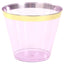 25-Pack Plastic Party Cups Transparent Purple Crystal with Gold Rim - Stylish Short Disposable Glasses 9oz