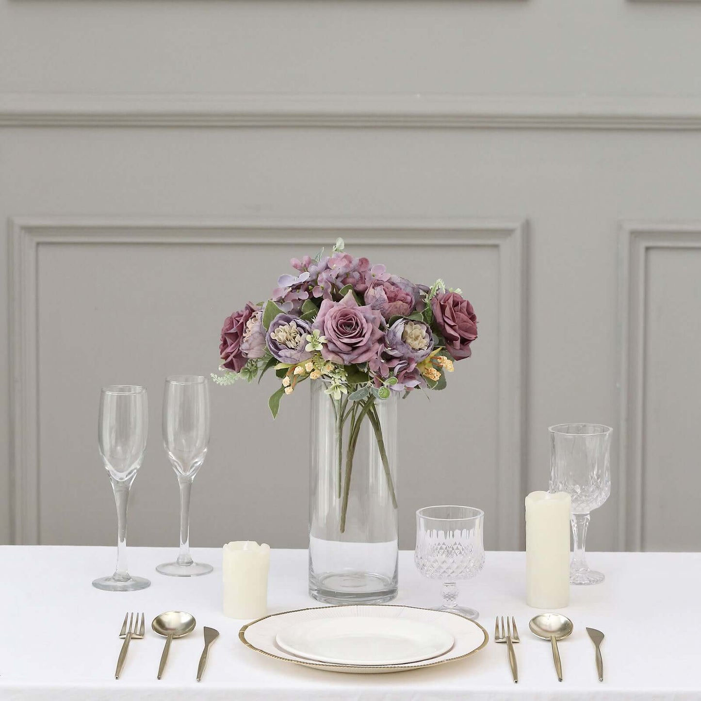 2 Pack Artificial Rose & Peony Floral Arrangements â€“ 12" Purple Silk Bouquets for Weddings & Home DÃ©cor