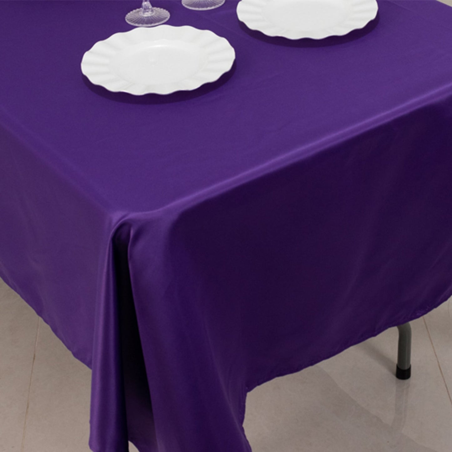 Lamour Satin 60"x102" Rectangle Tablecloth Purple - Durable & Silky Soft Feel Table Cover