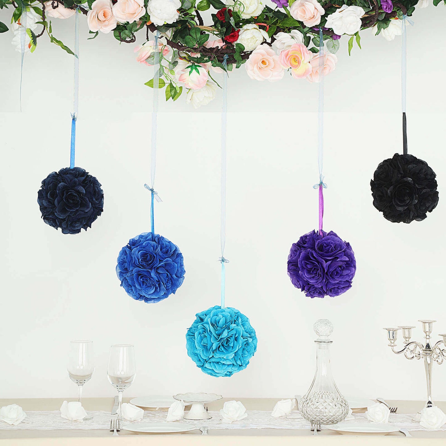 2 Pack 7" Purple Artificial Silk Rose Kissing Ball, Faux Flower Ball