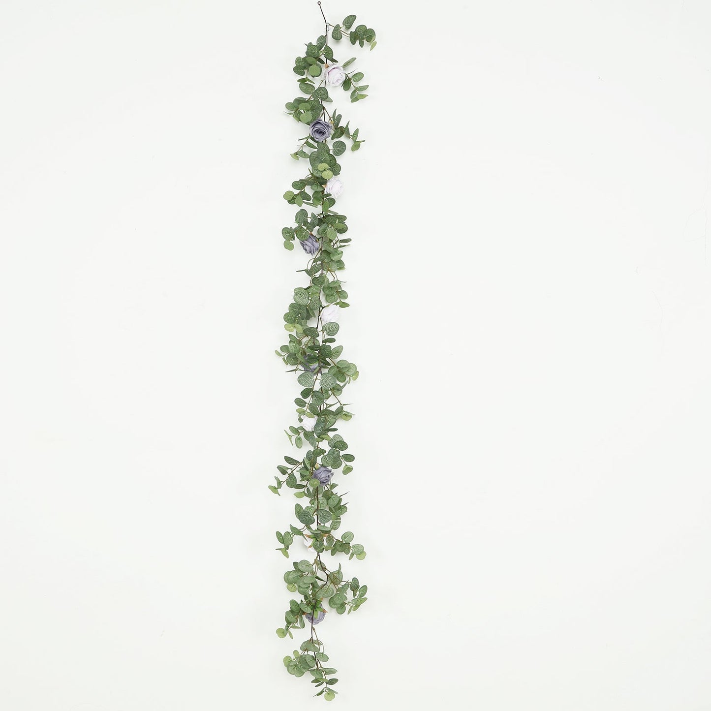 6ft Artificial Eucalyptus Garland with Lavender Lilac/Purple Silk Roses â€“ Faux Greenery Vine