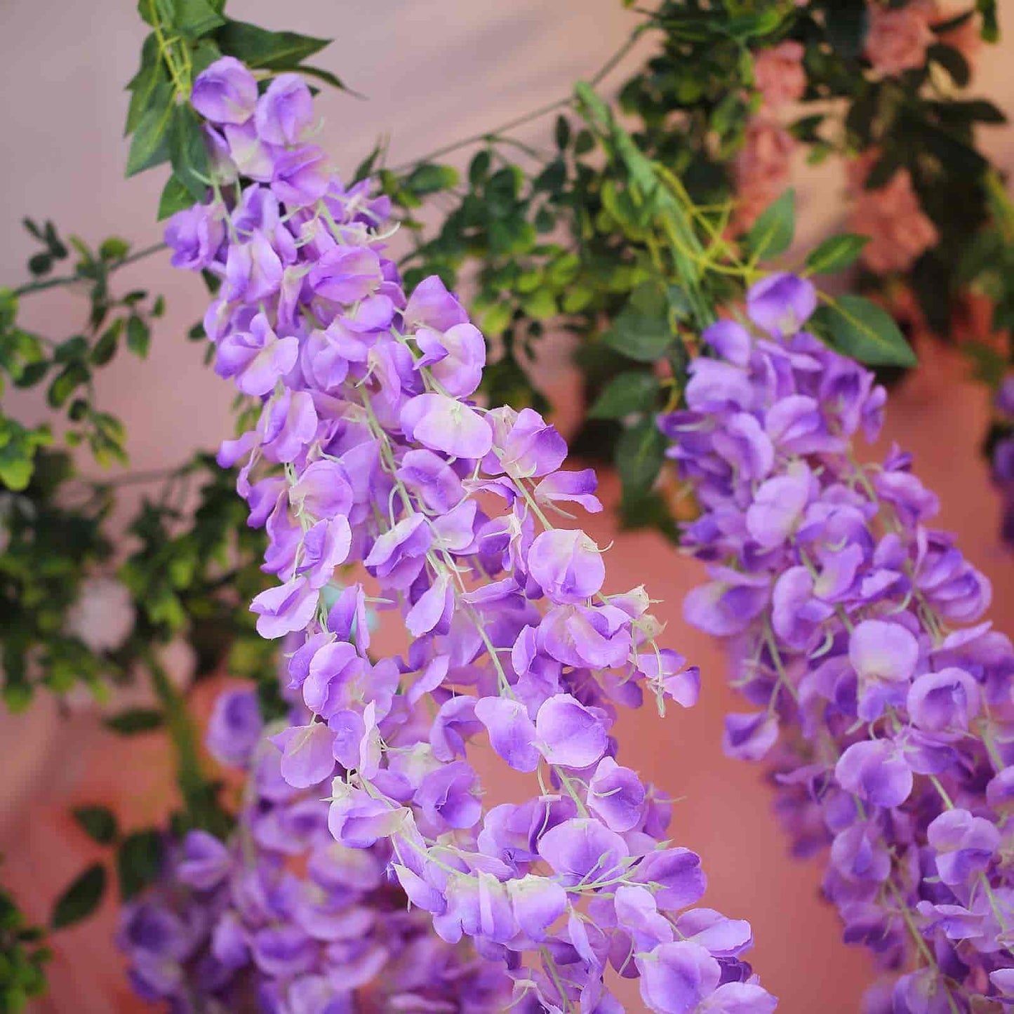 42" Silk Hanging Wisteria Flower Garland Vines in Lavender Lilac, Elaborated 5 Full Strands in 1 Bush