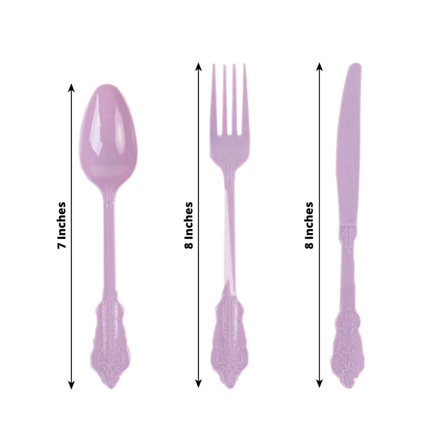 72 Pcs Plastic Silverware Set in Baroque Style Lavender Lilac - Heavy Duty Disposable Knife, Fork, and Spoon Set