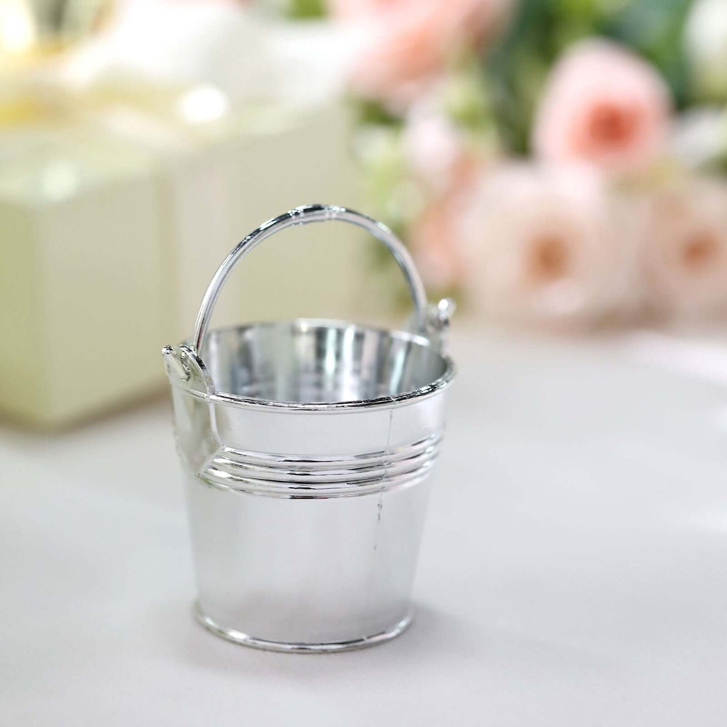 12 Pack 2" Silver Mini Planter Treat Party Favor Boxes, Small Pail Bucket Candy Container Gift Boxes