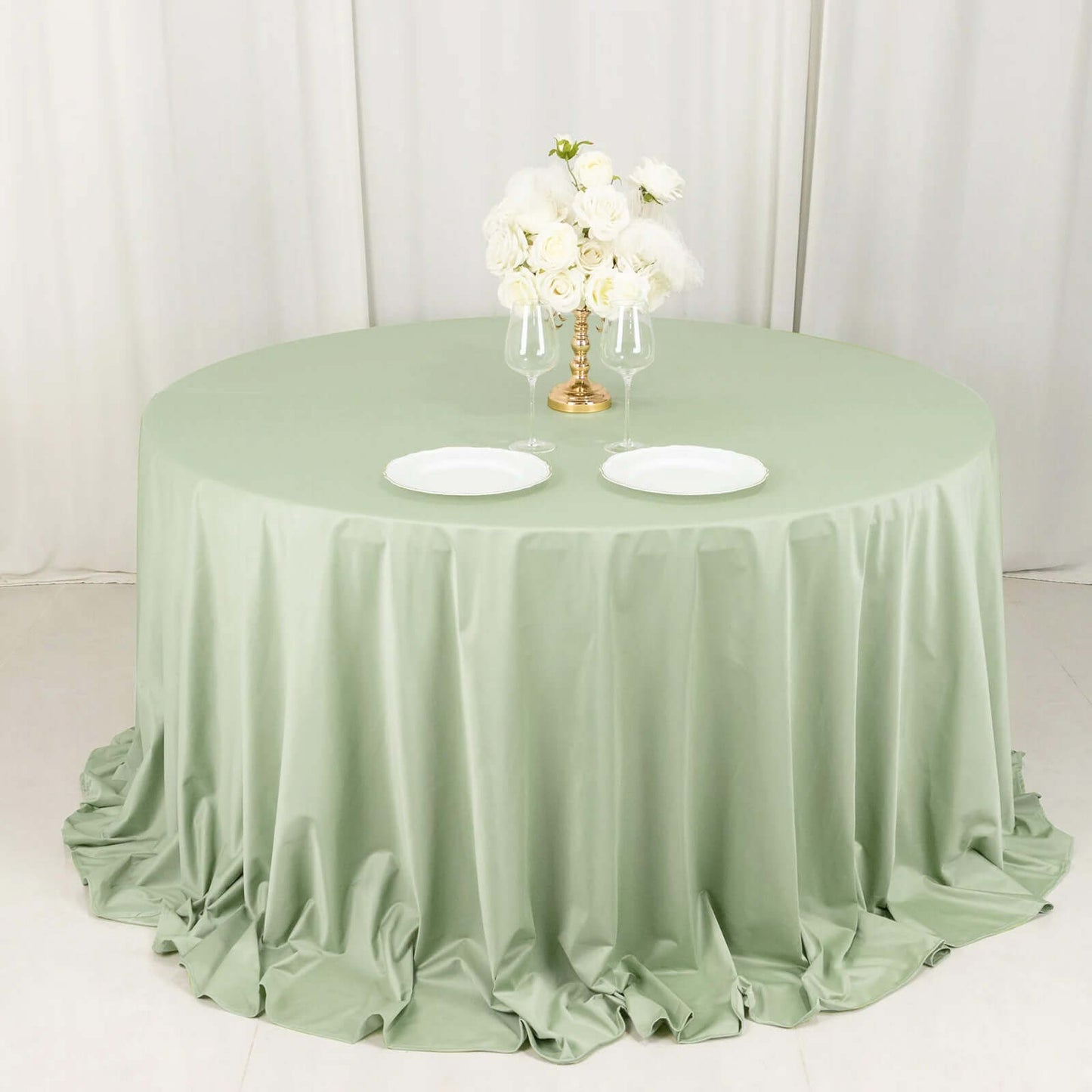 Scuba Round 132" Tablecloth Sage Green - Wrinkle Free & Stain Resistant Seamless Table Cover