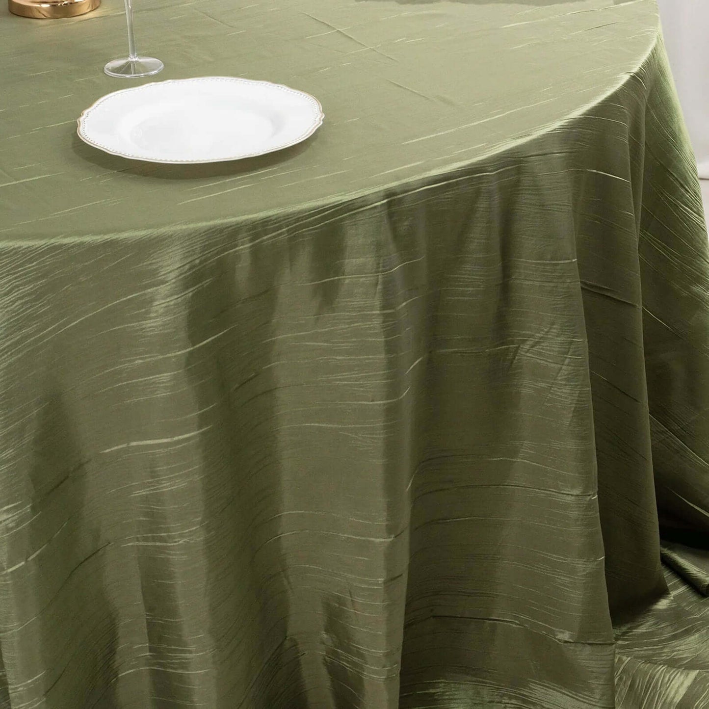 Taffeta 132" Round Tablecloth Dusty Sage Green - Seamless Accordion Crinkle Table Cover