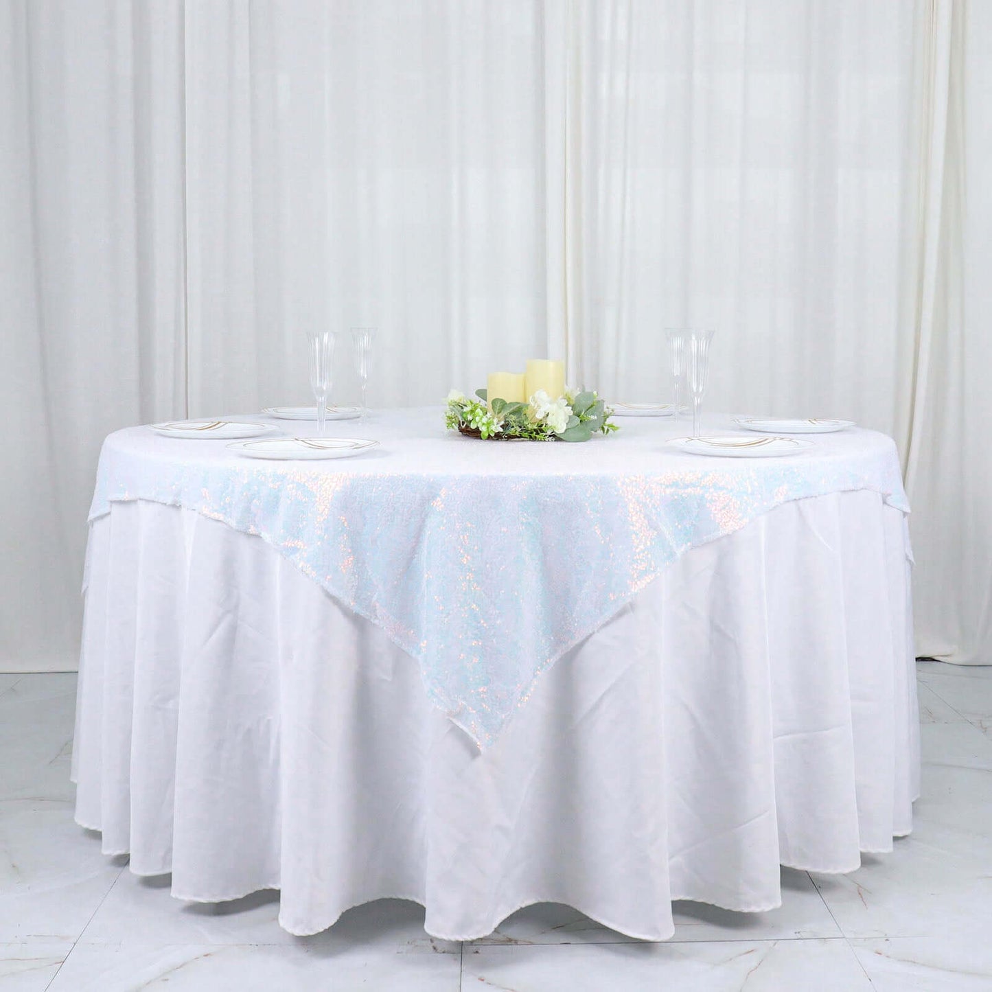 Sequin 60"x60" Table Overlay Square Tablecloth  Iridescent Blue - Luxe Wedding Table Topper