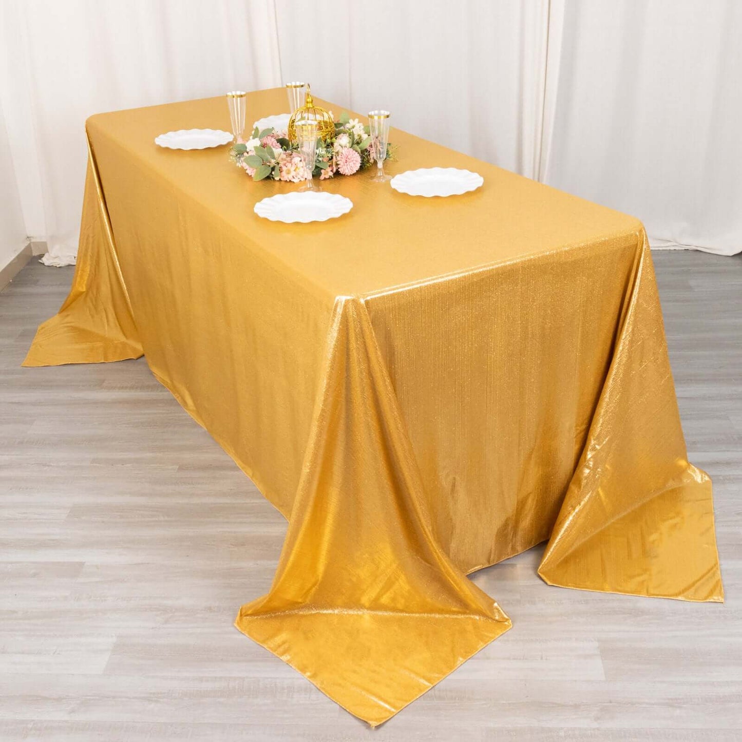 Sequin Dots Polyester 90"x132" Rectangle Tablecloth Shimmering Gold - Seamless, Glittering & Wrinkle Free Table Cover for Stylish Event Decor