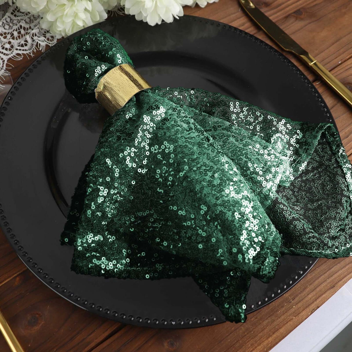 Sequin 20"x20" Napkin Hunter Emerald Green - Shimmering Dinner Napkin