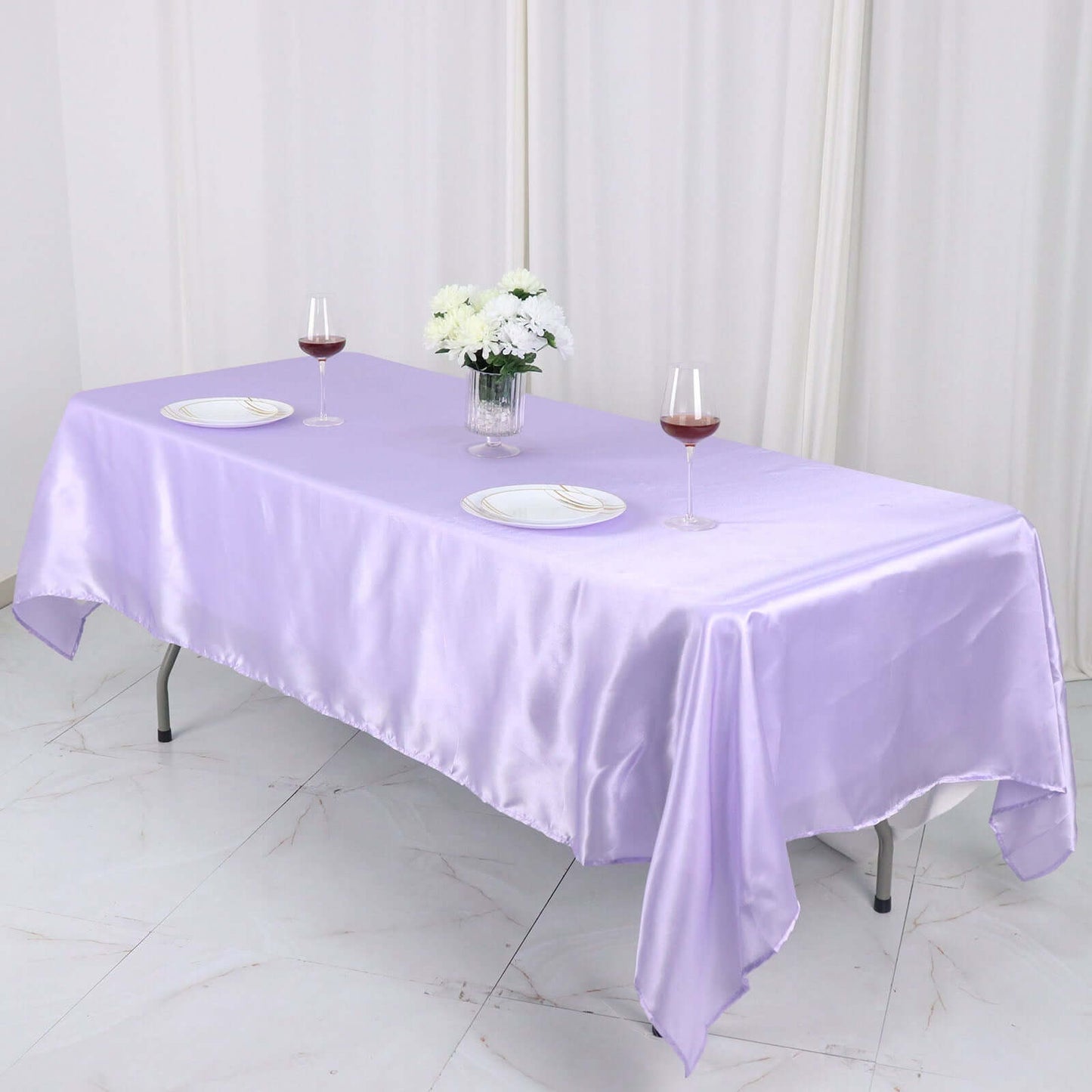 Satin Rectangular 60"x102" Tablecloth Lavender Lilac - Smooth and Lustrous Table Cover
