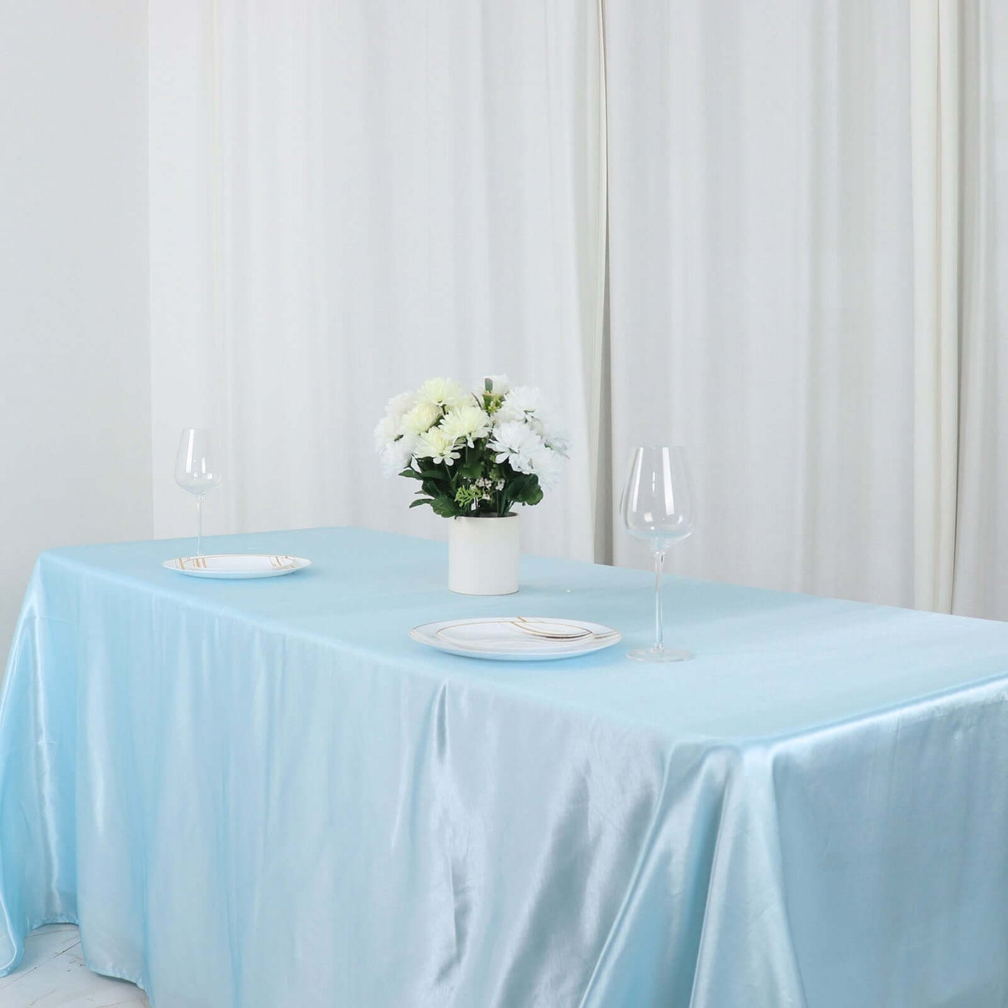 Satin Rectangular 90"x132" Tablecloth Light Blue - Seamless Table Cover