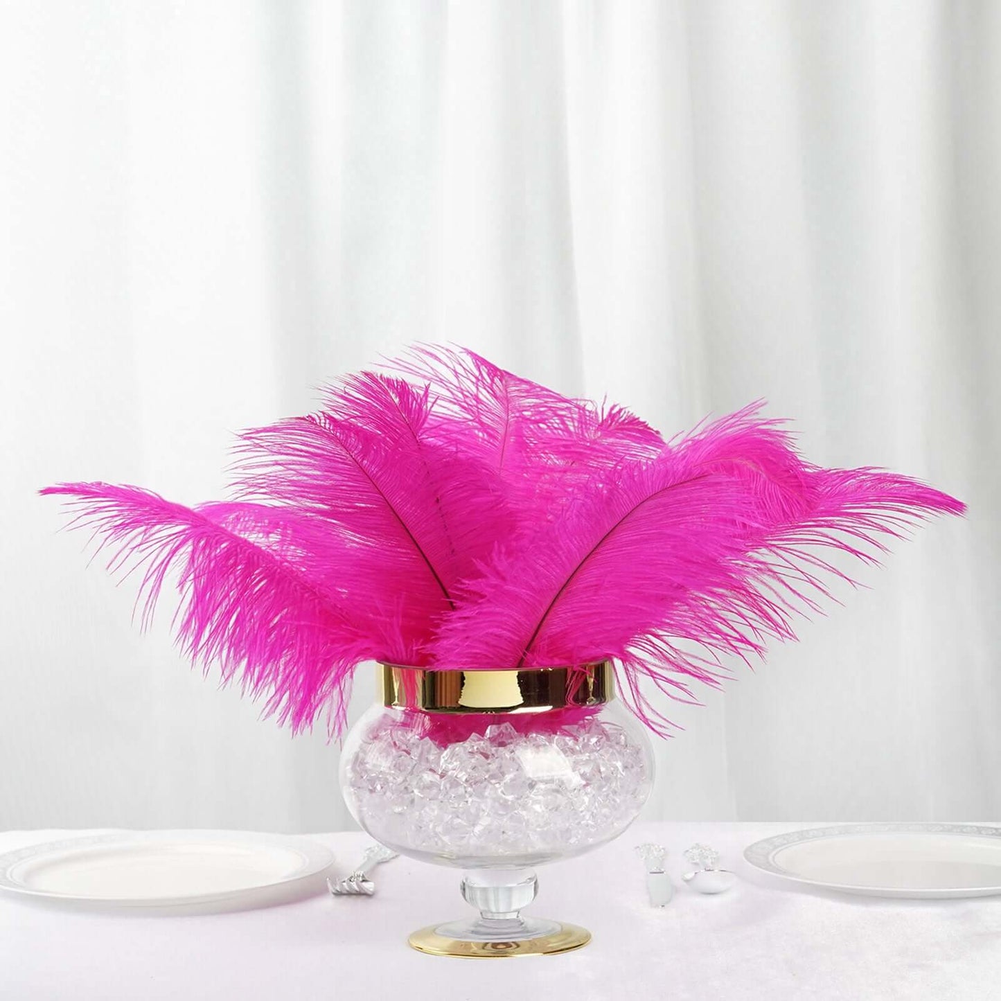 12 Pack 13"-15" Fuchsia Natural Plume Real Ostrich Feathers, DIY Centerpiece Fillers