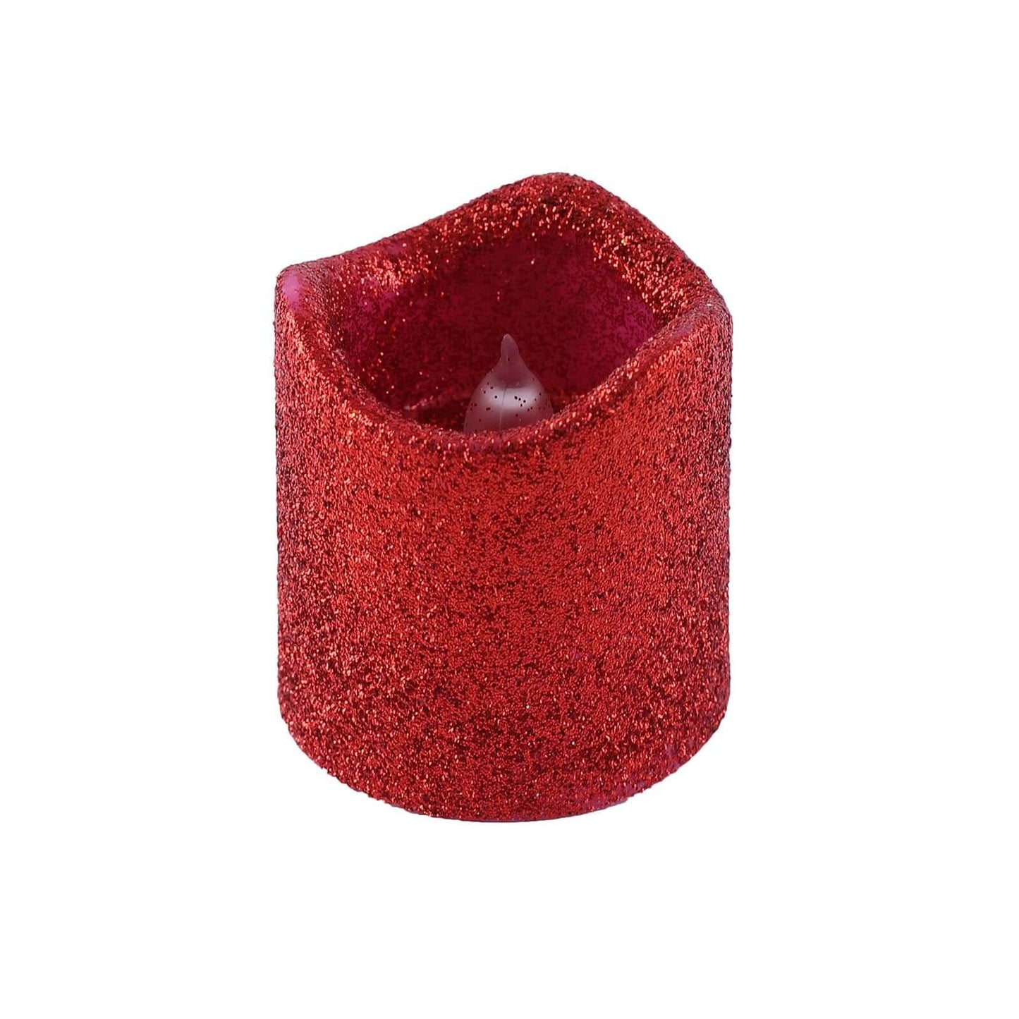 12-Pack LED Votive Candles Glittered Red Design - Reusable Flameless Battery Operated Lights