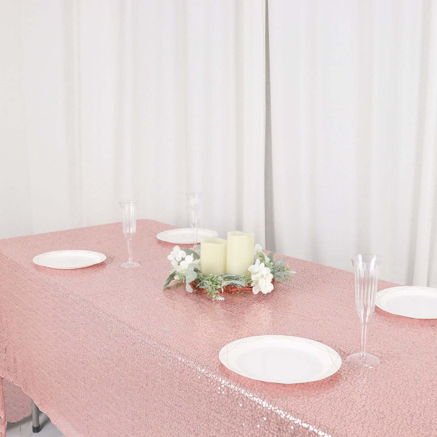 Sequin 60"x126" Rectangle Tablecloth Rose Gold - Glittering Finish Table Cover
