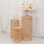 Set of 3 Natural Woven Rattan Wicker Pedestal with Wave Pattern - 19",27",33"