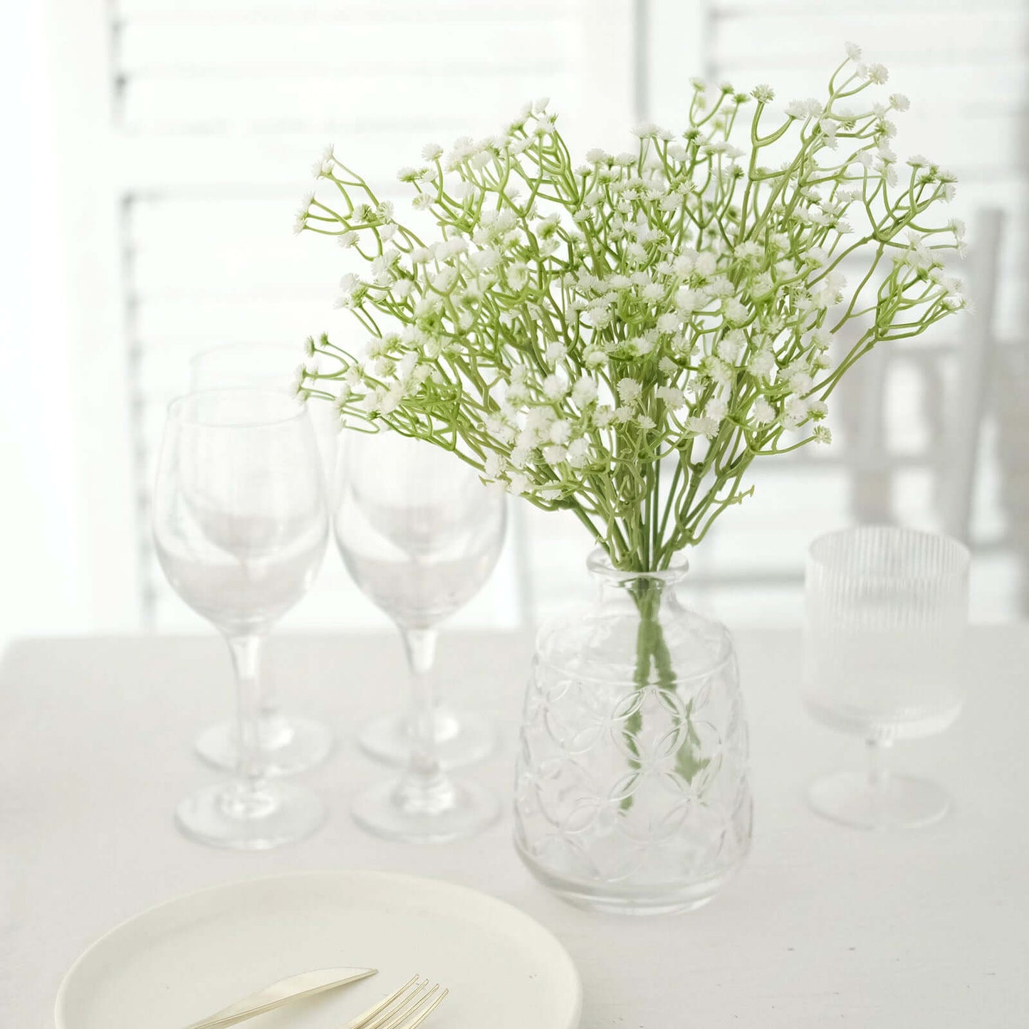 3 Bushes White 14" Artificial Babyâ€™s Breath Gypsophila Flower Arrangements, Real Touch Indoor Faux Floral Bouquets