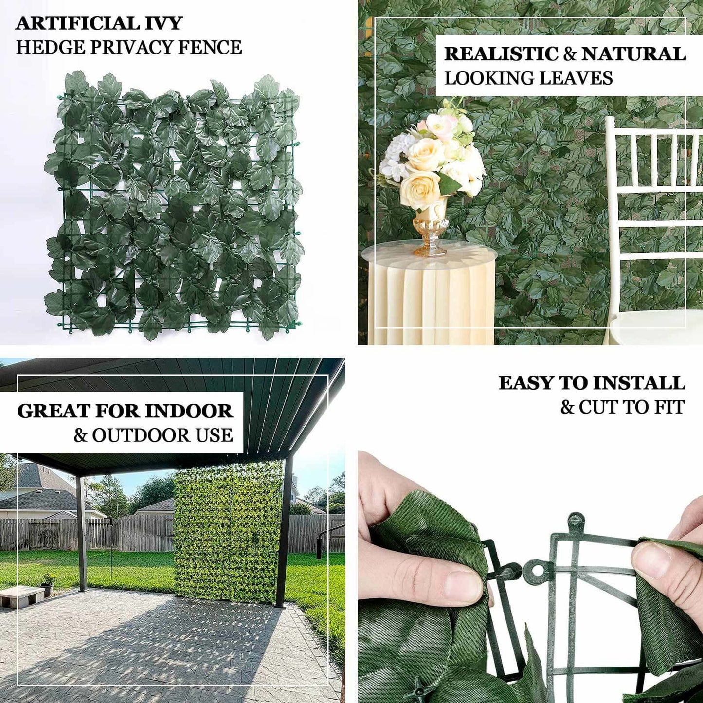 12 Pack Dark Green Artificial Ivy Hedge Privacy Screen Fence Wall Panel, Faux Leaf Greenery Backdrop Garden Decor - 32 Sq. ft.