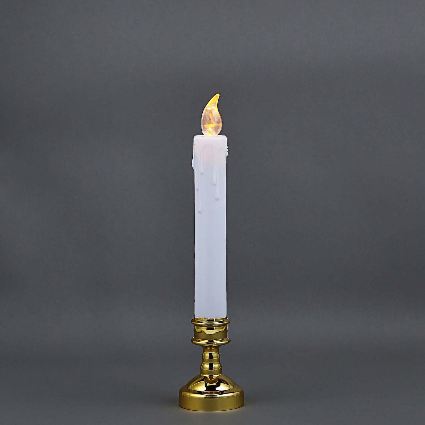 Set of 6 LED Window Candles Flickering White - Battery Operated Taper Candles with Gold Holders 10"