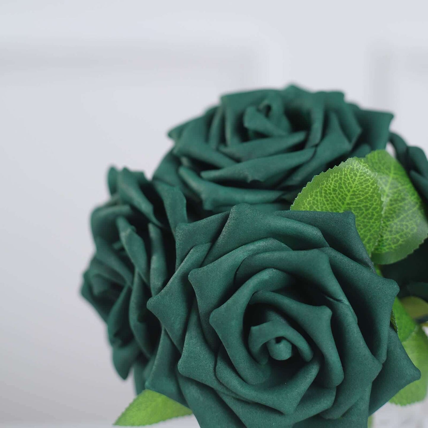 24 Roses 5" Hunter Emerald Green Artificial Foam Flowers With Stem Wire and Leaves