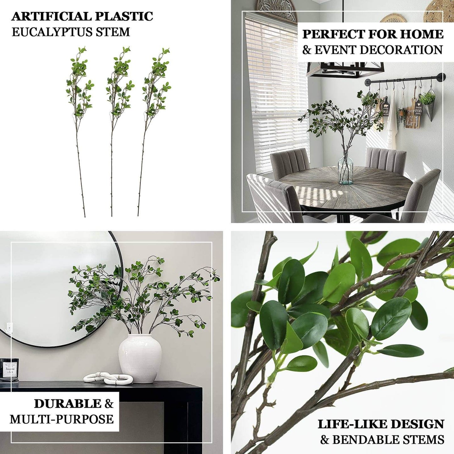 3 Pack 43" Artificial Green Petal Branches Leaf Spray, Faux Leaf Branches