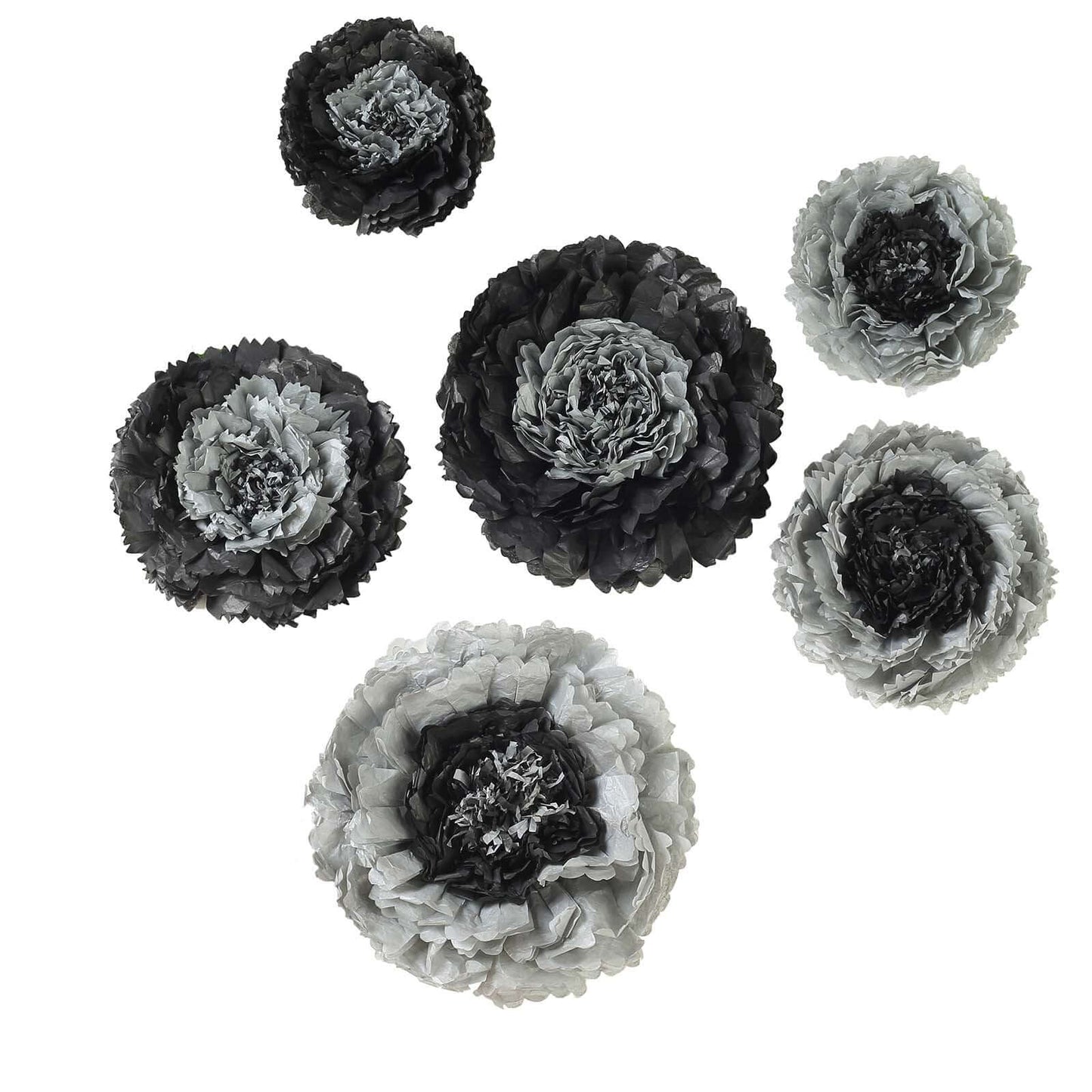 Set of 6 Charcoal Gray Giant Carnation 3D Paper Flowers Wall Decor - 12",16",20"