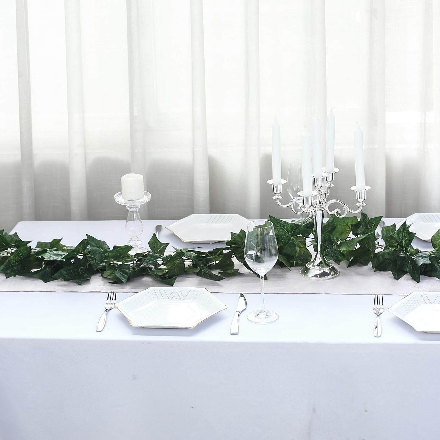 8ft Dark Green UV Protected Artificial Silk Ivy Leaf Garland Vine, Outdoor Indoor