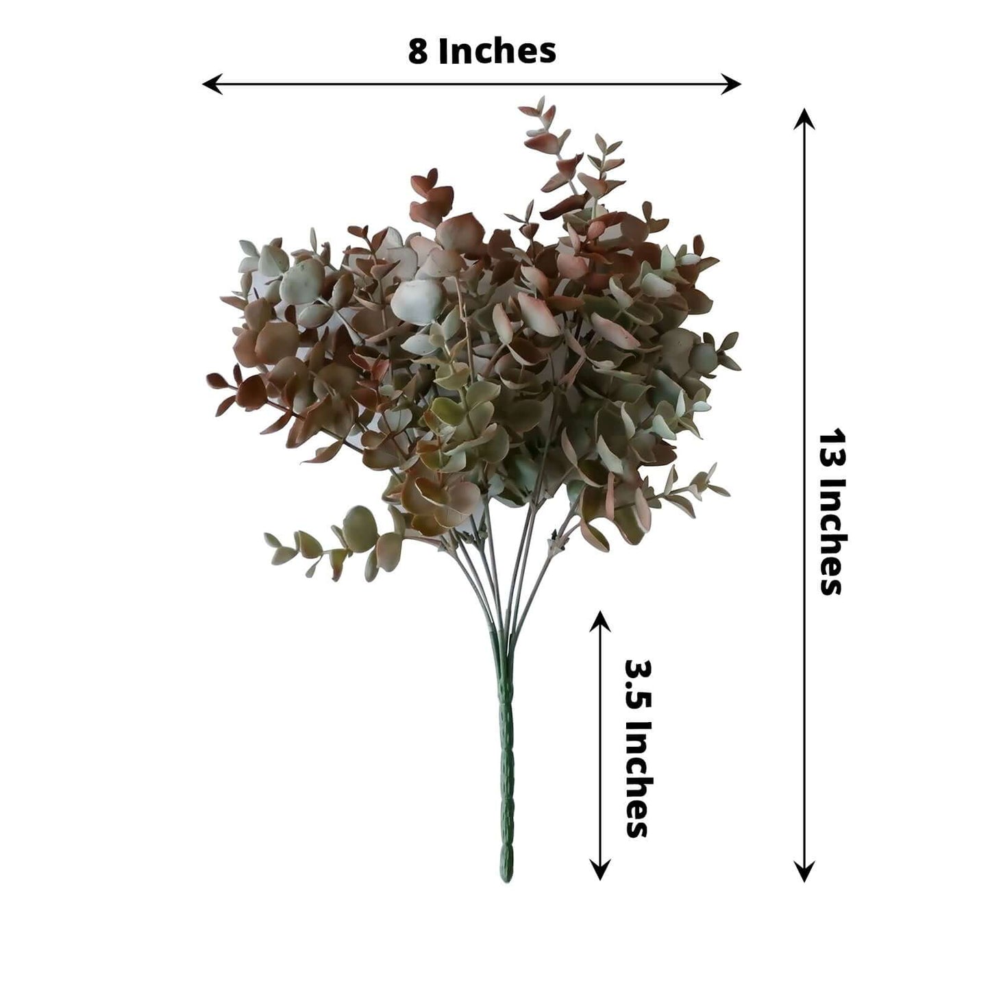 3 Pack 13" Frosted Green Red Artificial Farmhouse Eucalyptus Leaf Stems, Plastic Foliage Plants