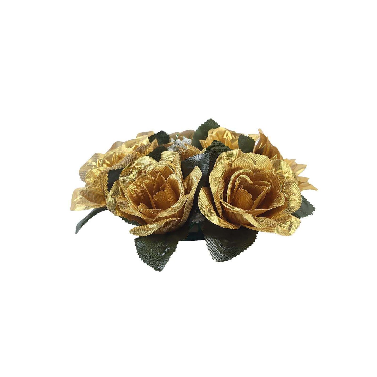 4 Pack 3" Gold Artificial Silk Rose Flower Candle Ring Wreaths