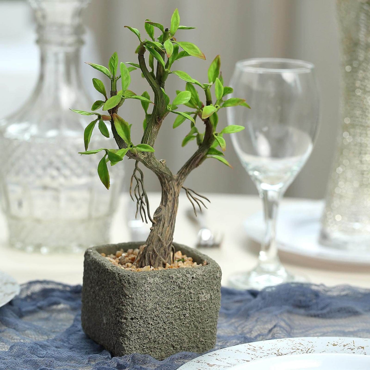 Willow Tree Artificial Succulents in Concrete Pot - Lifelike Decorative Faux Plants for Home Office & Event Design 9"