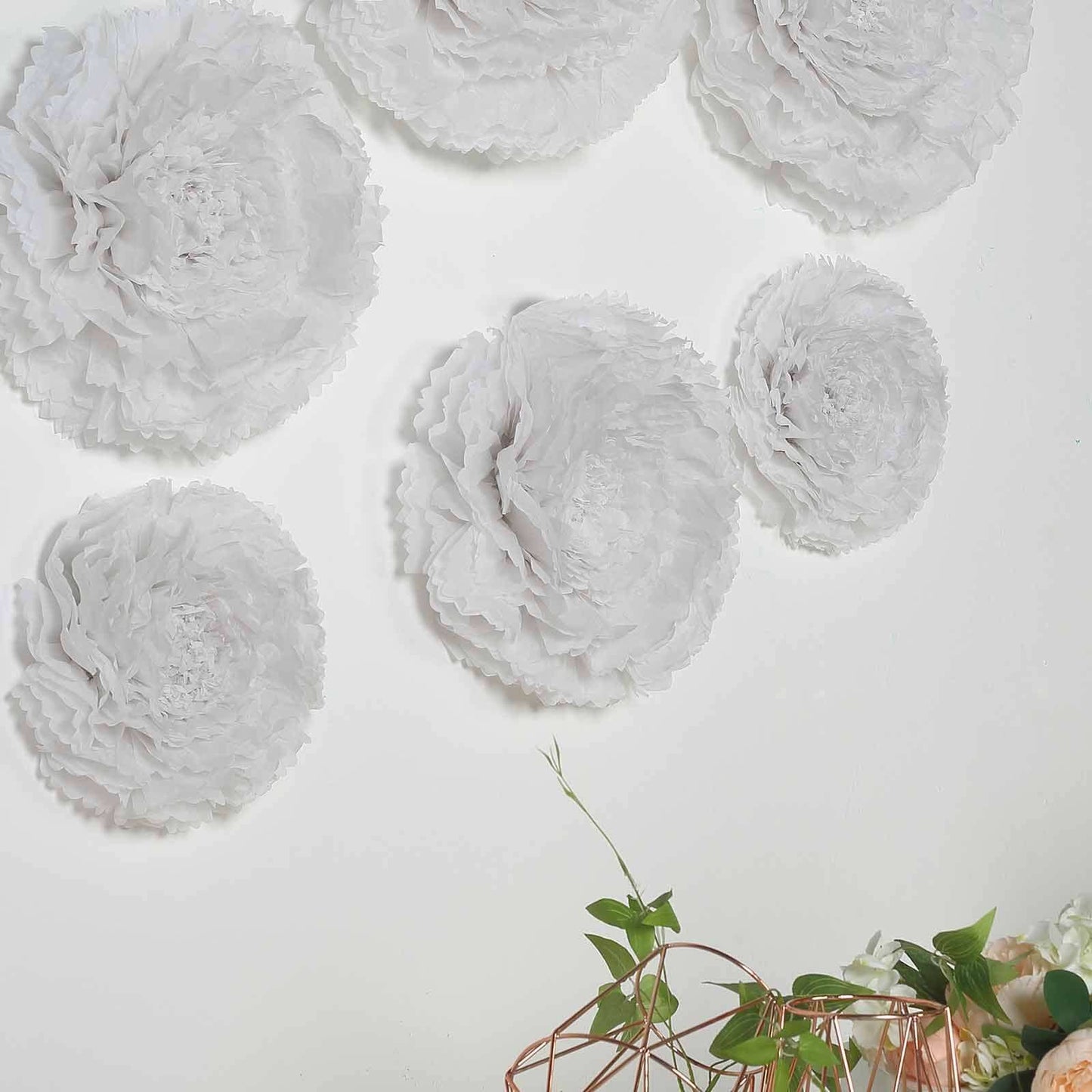 Set of 6 White Carnation 3D Paper Flowers Wall Decor - 7",9",11"