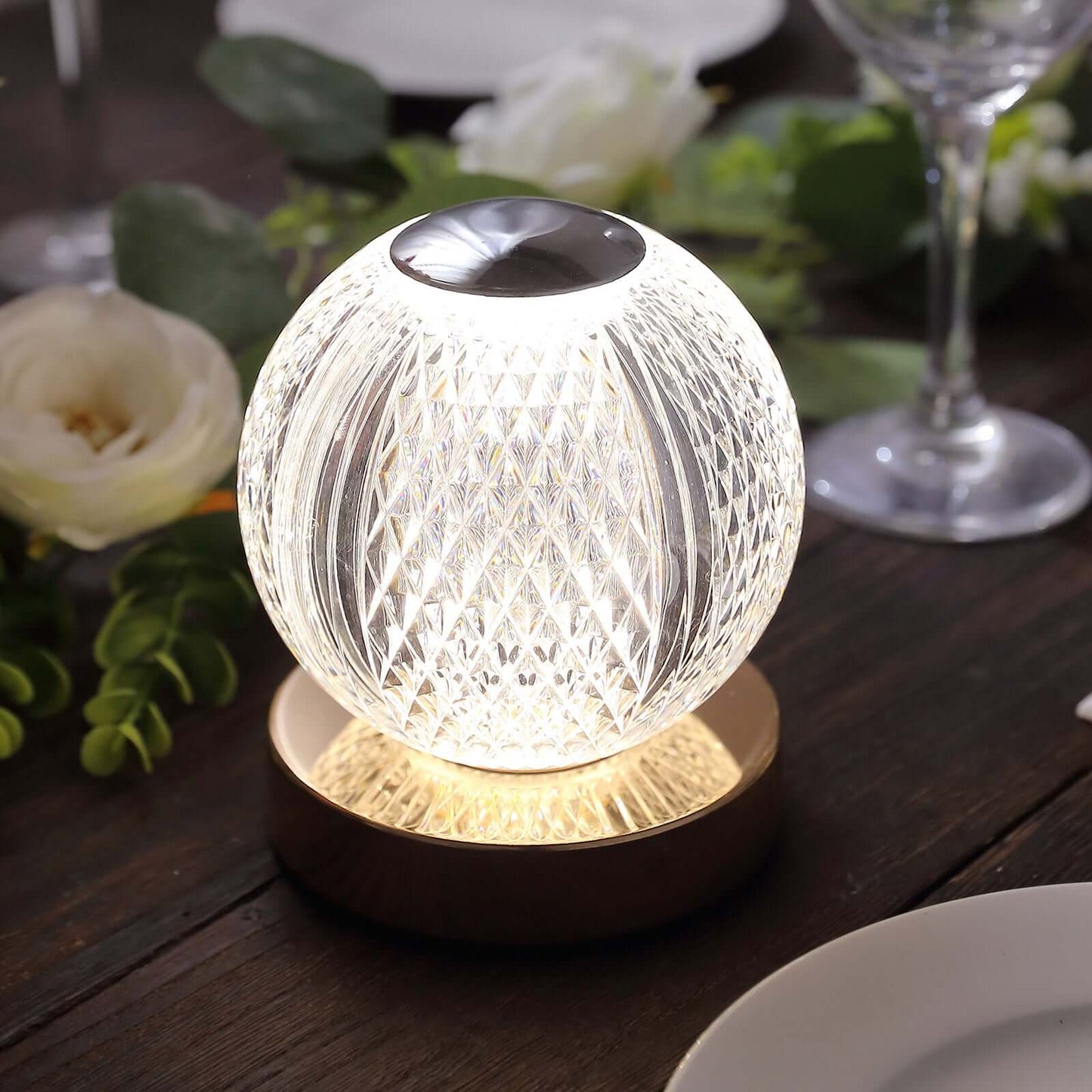 Acrylic LED Table Lamp Diamond Cut Ball Design Rechargeable - Dimmable Touch Control Decorative Night Light 5"