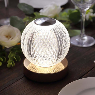 Acrylic LED Table Lamp Diamond Cut Ball Design Rechargeable - Dimmable Touch Control Decorative Night Light 5"