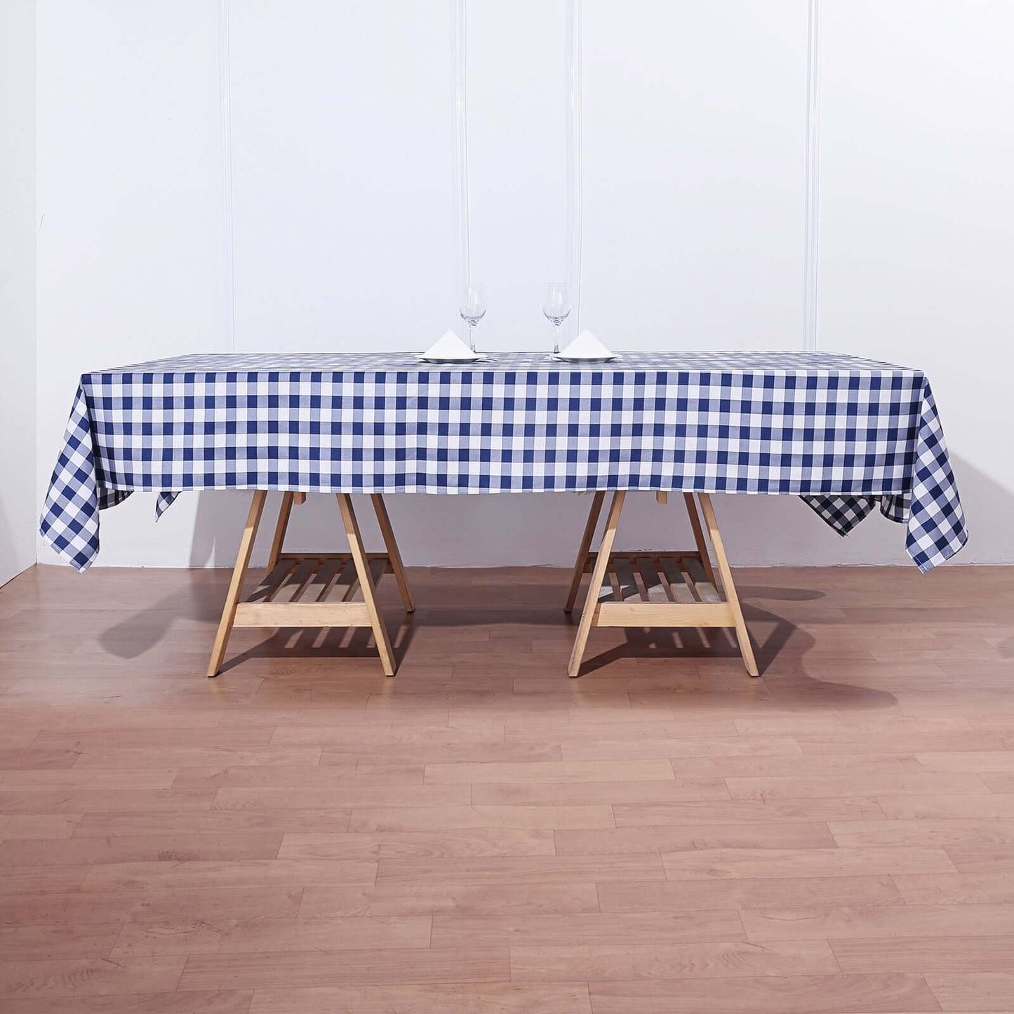 Polyester 60"x102" Rectangle Tablecloth White/Navy Blue - Checkered Buffalo Plaid Table Cover