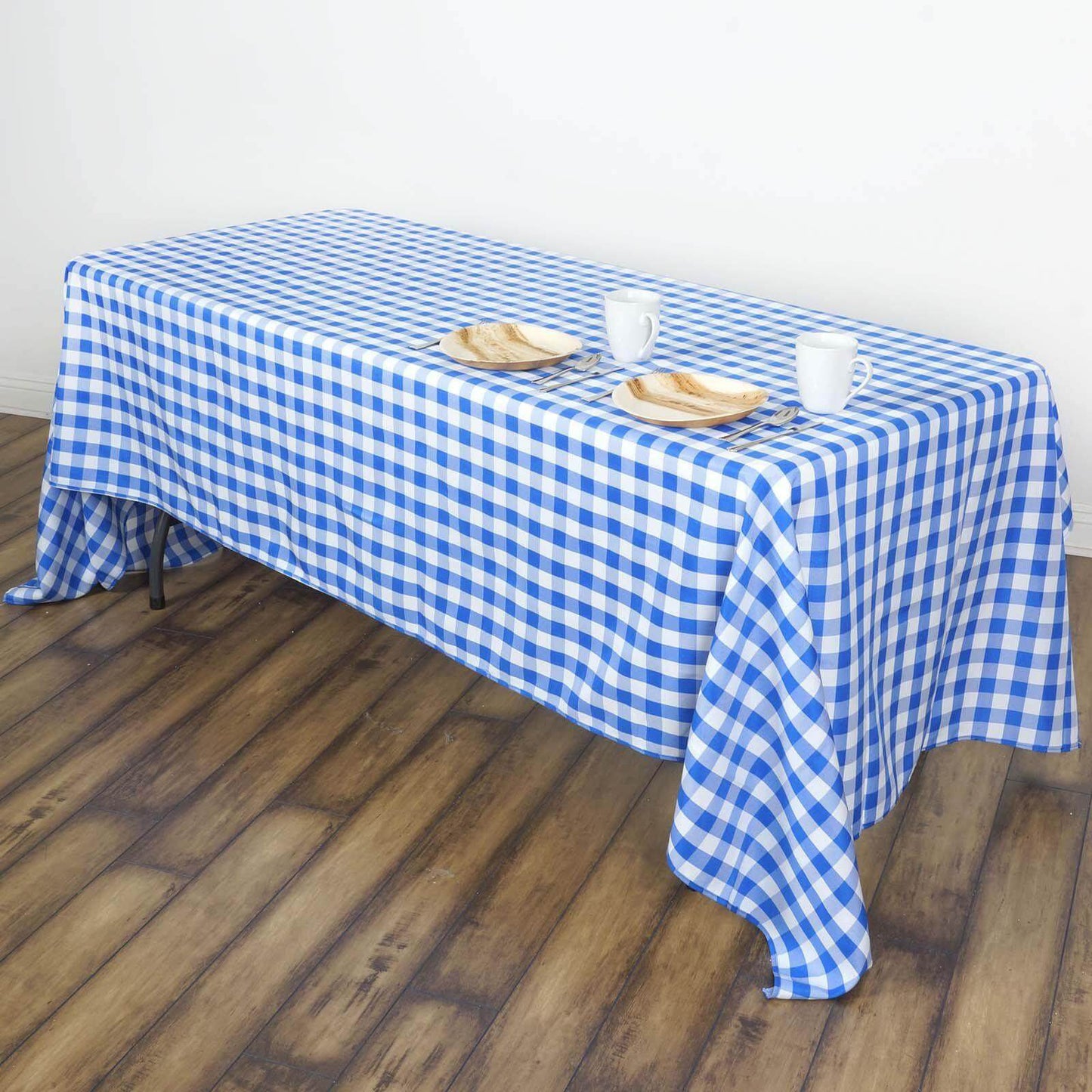 Polyester 60"x102" Rectangle Tablecloth White/Blue - Checkered Buffalo Plaid Table Cover