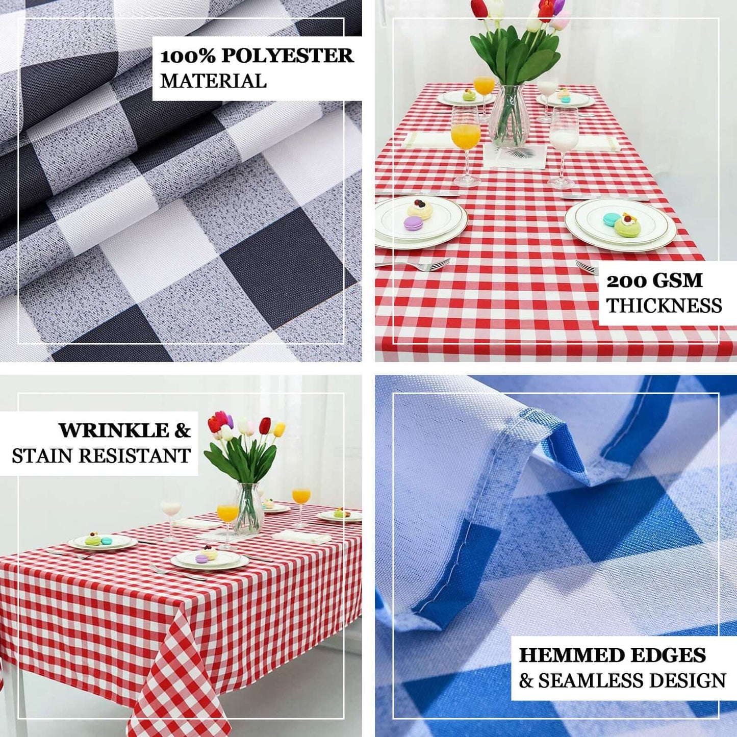Polyester 90"x132" Rectangle Tablecloth White/Sage Green - Seamless Checkered Buffalo Plaid Table Cover