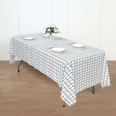 5-Pack Plastic Table Covers Black/White Grid Rectangle - Durable Checkered PVC Disposable Tablecloths 54"x108"