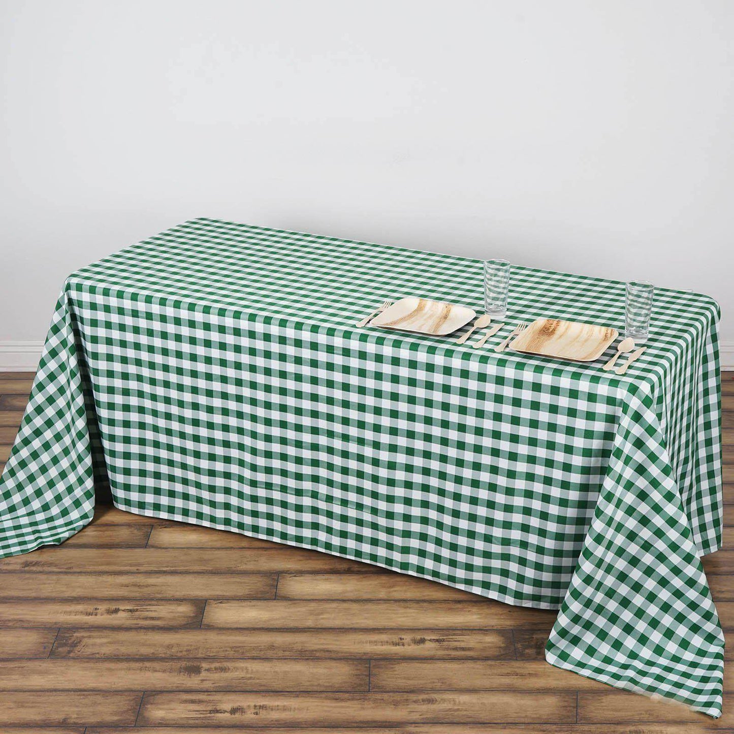 Polyester 90"x132" Rectangle Tablecloth White/Green - Seamless Checkered Buffalo Plaid Table Cover