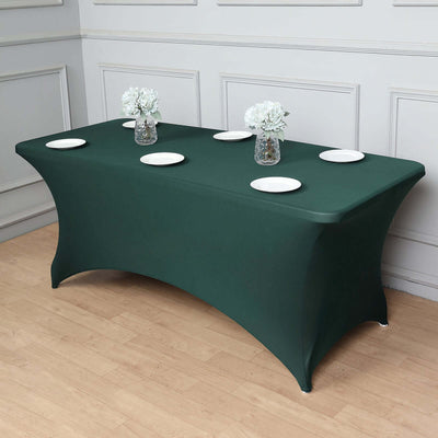 Stretch Spandex 96"x30" Rectangle Table Cover Hunter Emerald Green - Durable Form-Fitting Tablecloth