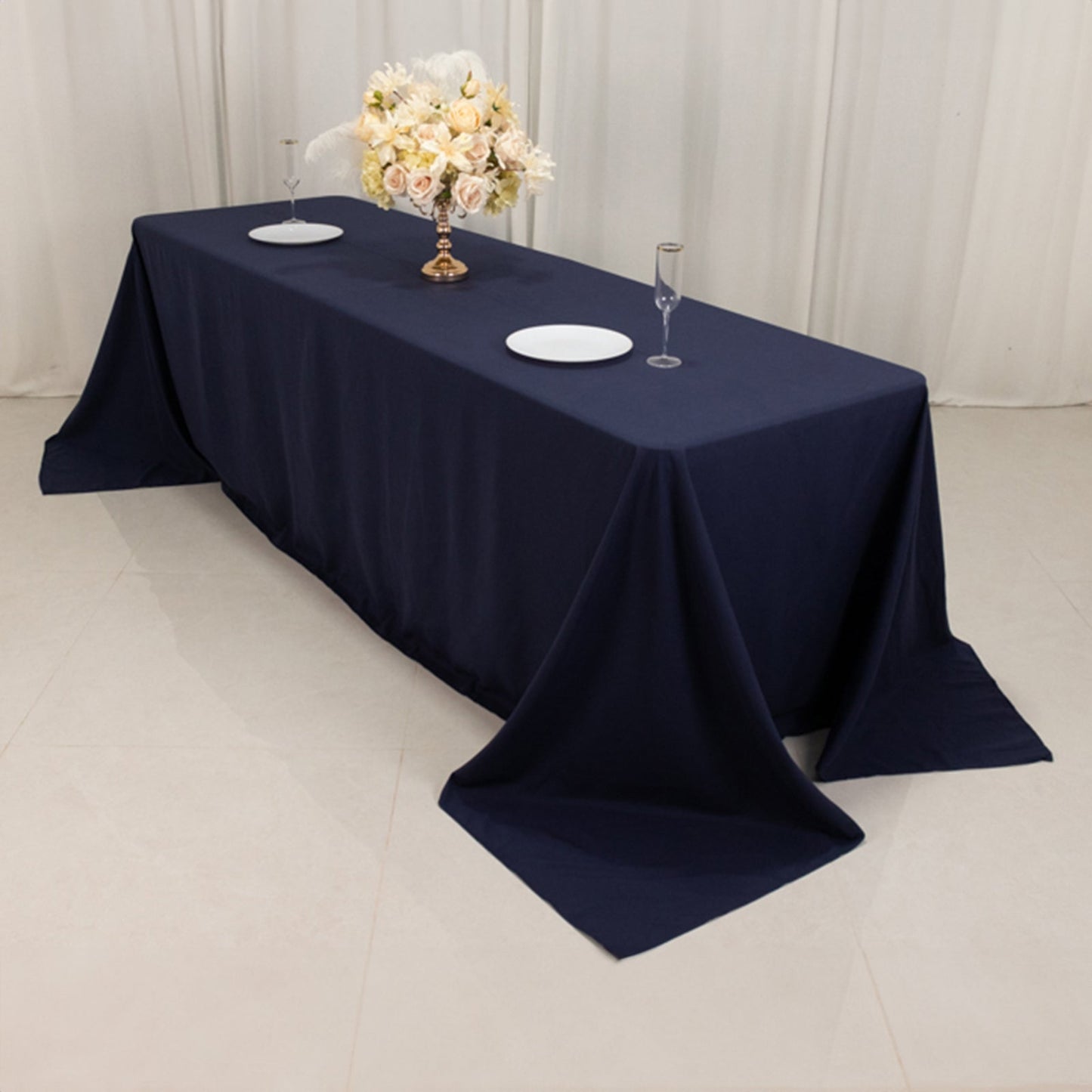 Cotton Blend 90"x156" Rectangle Tablecloth Navy Blue - Seamless Wrinkle-Resistant Table Cover