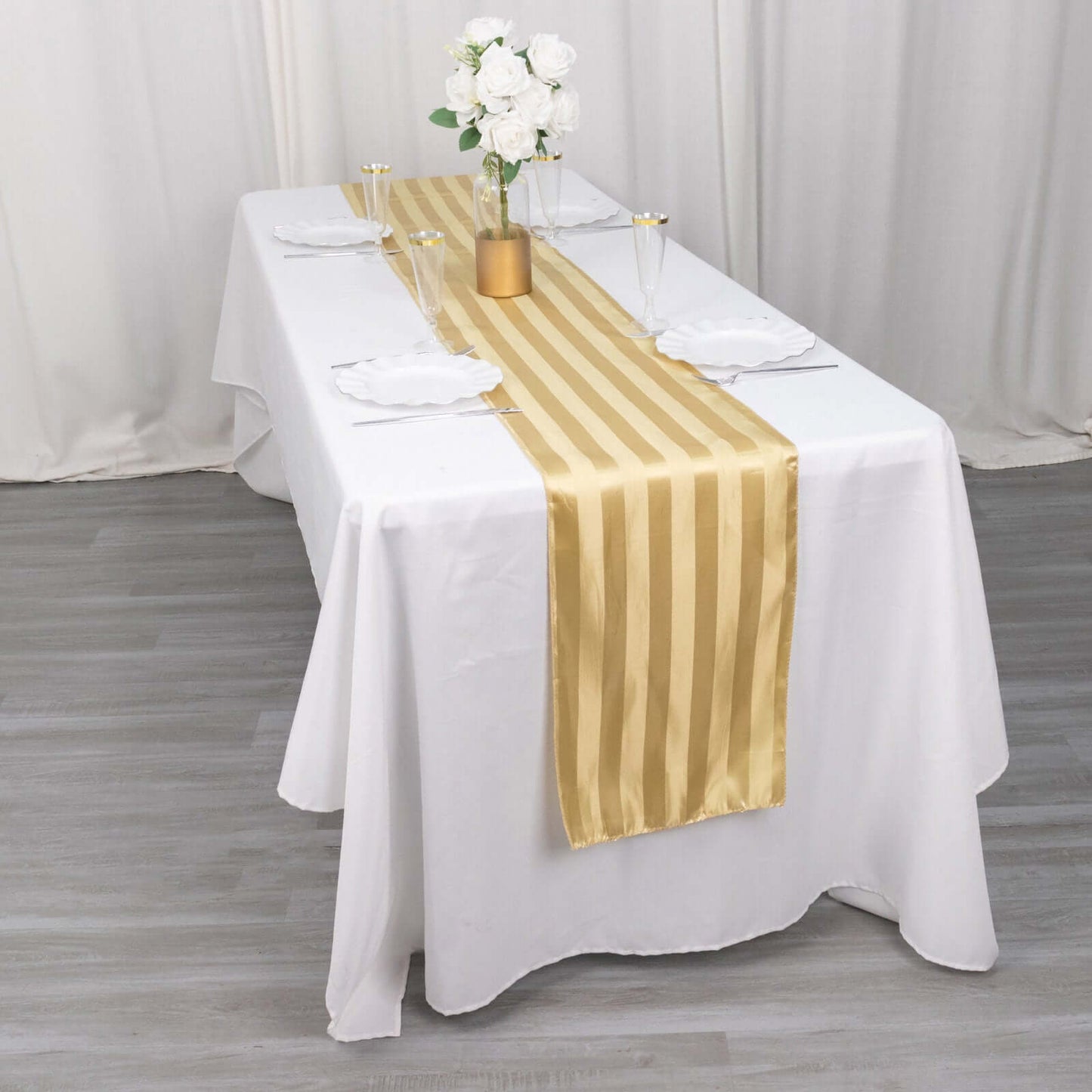 Satin 12"x108" Table Runner Champagne - Stripe Table Decor