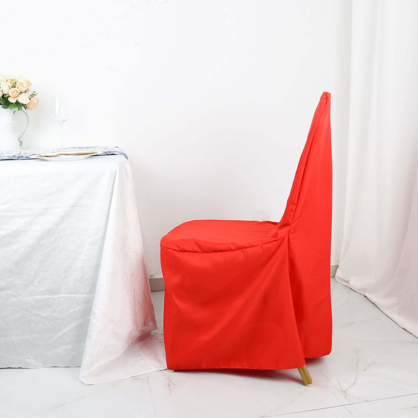 Polyester Slip On Banquet Chair Covers Red - Stain-Resistant Reusable Durable Fabric