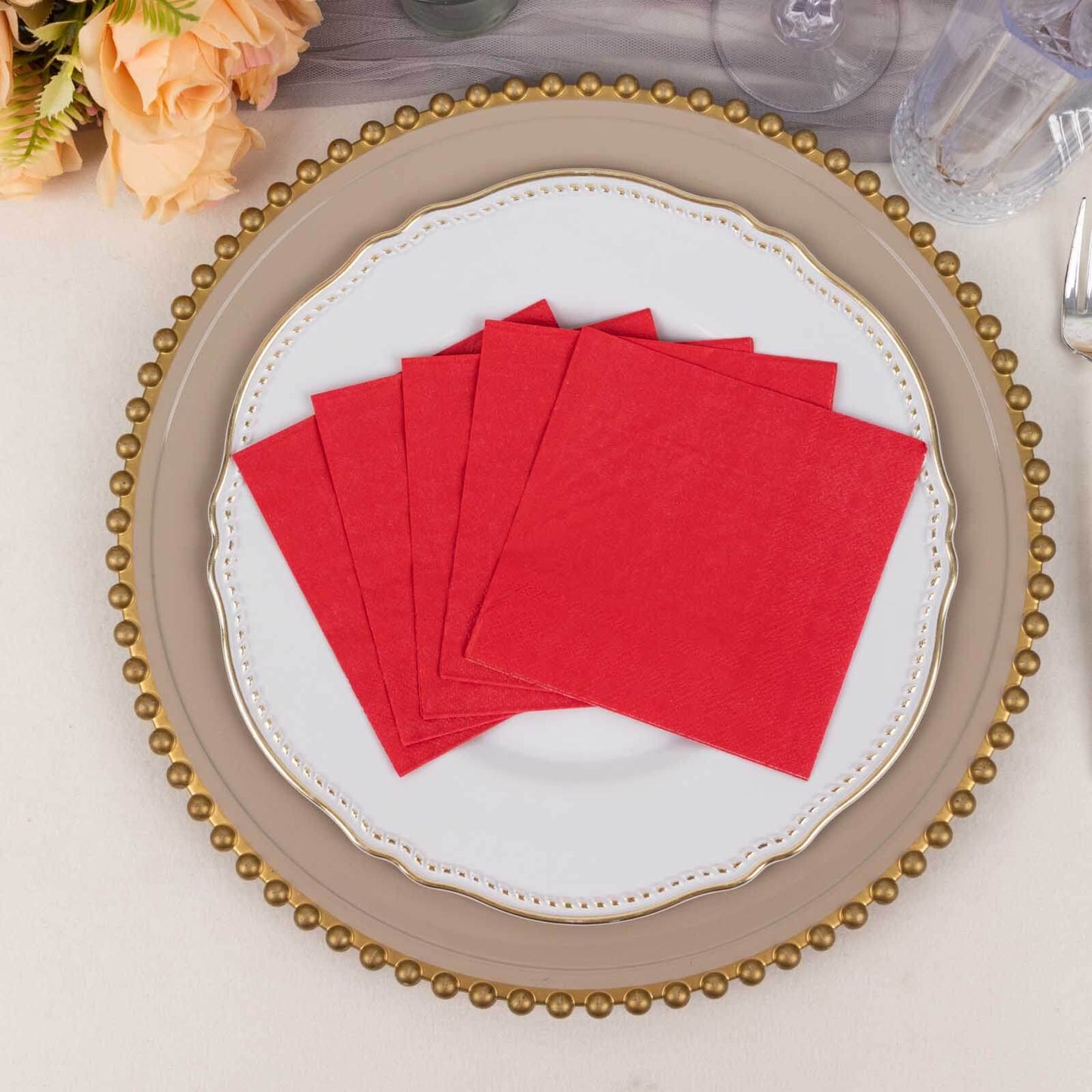 50-Pack Paper Beverage Napkins Red - 2 Ply Disposable Soft 18GSM Cocktail Napkins 5"x5"