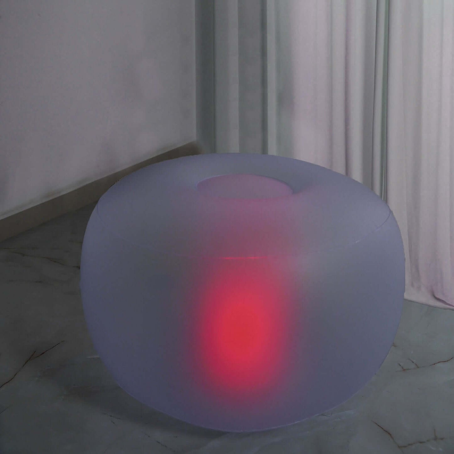 22" Color Changing LED Light Up Inflatable Pouf Ottoman, Waterproof Illuminated Remote Battery Operated Furniture