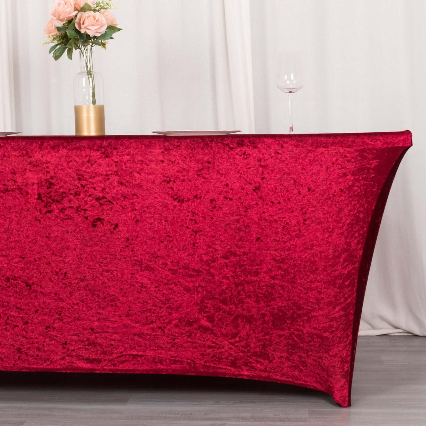 Crushed Velvet Fitted Rectangular 6ft Table Cover Red - Wrinkle-Free Stretchy Tablecloth