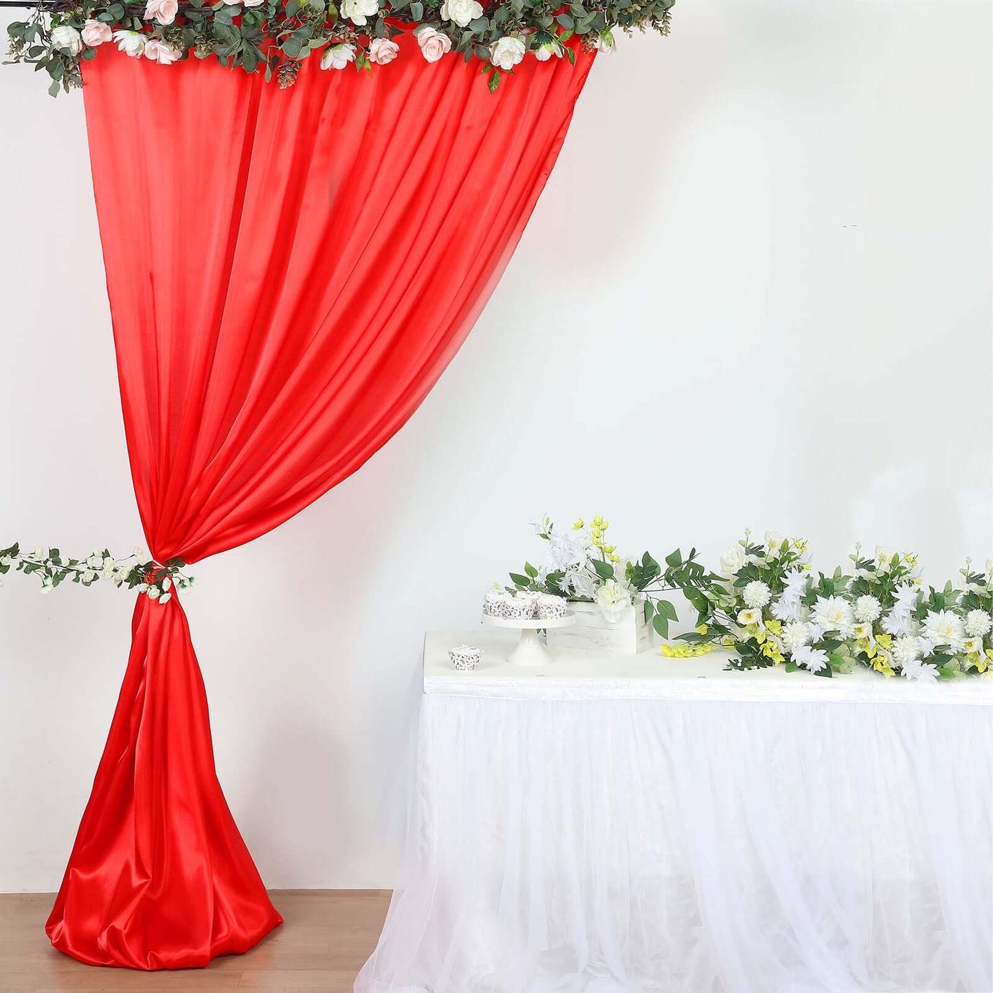 8ftx10ft Red Satin Event Curtain Drapes, Backdrop Event Panel