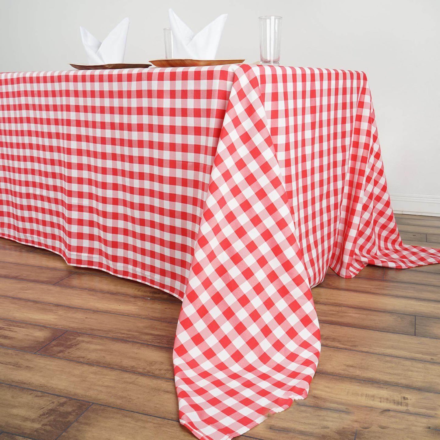 Polyester 90"x156" Rectangle Tablecloth White/Red - Seamless Checkered Buffalo Plaid Table Cover